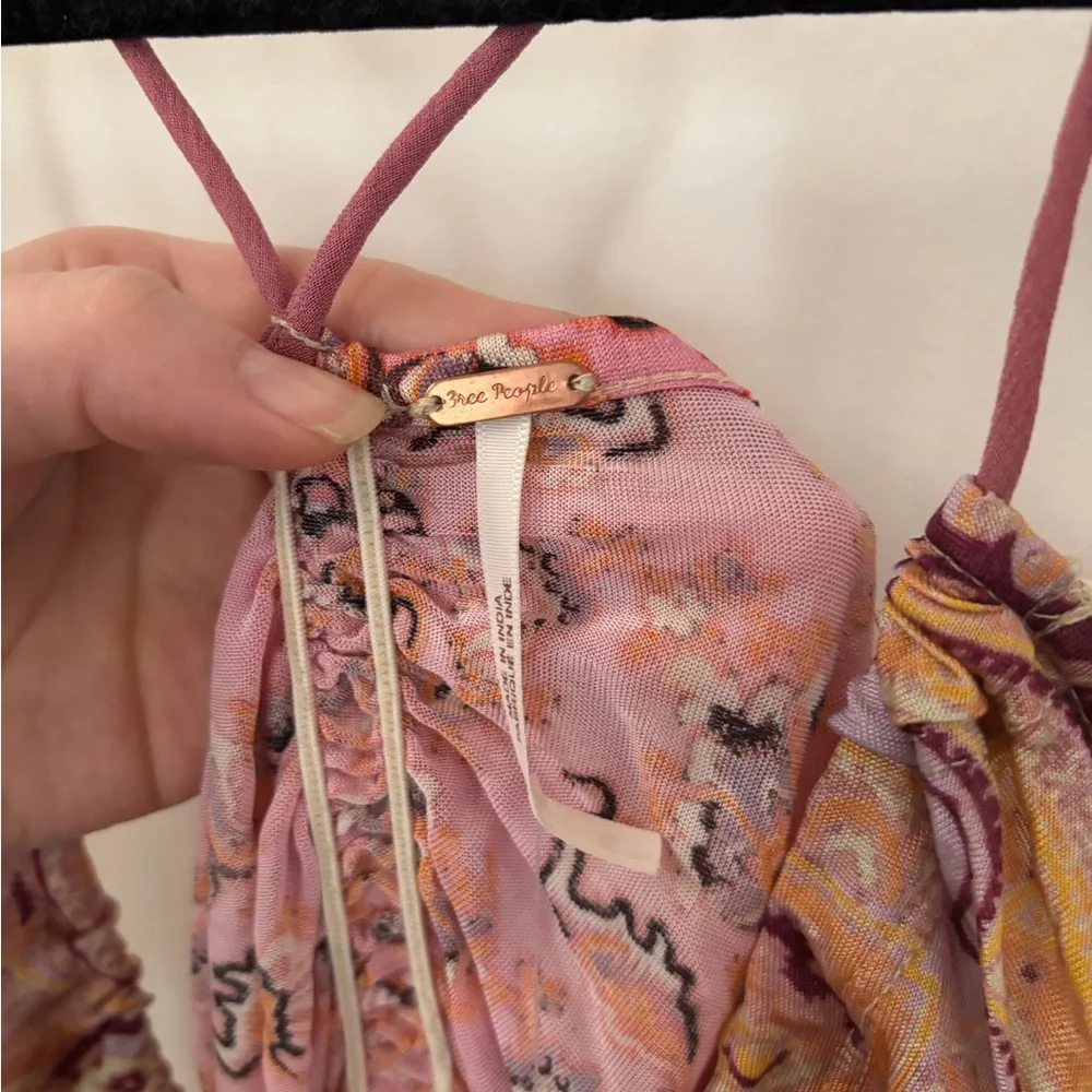 Free People Pink and Cream Ruched Crop Top - Picture 4 of 6